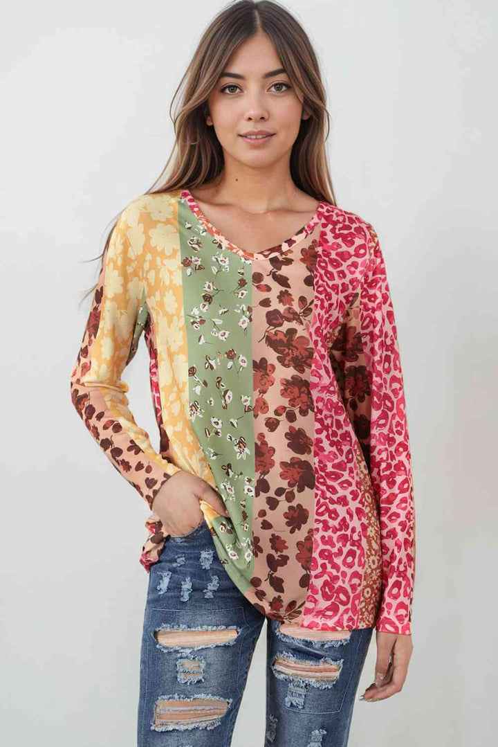 Leopard Long Sleeve V-Neck T-Shirt | 1mrk.com