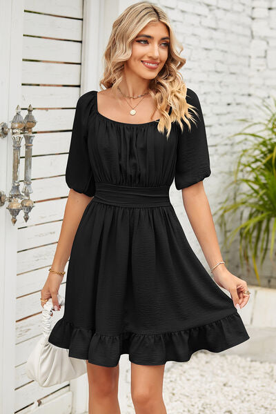 Ruched Ruffle Hem Short Sleeve Dress | Trendsi