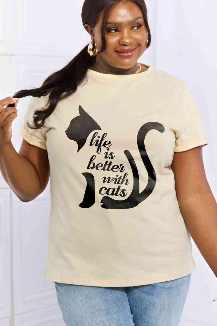 Simply Love Simply Love Full Size LIFE IS BETTER WITH CATS Graphic Cotton Tee | 1mrk.com