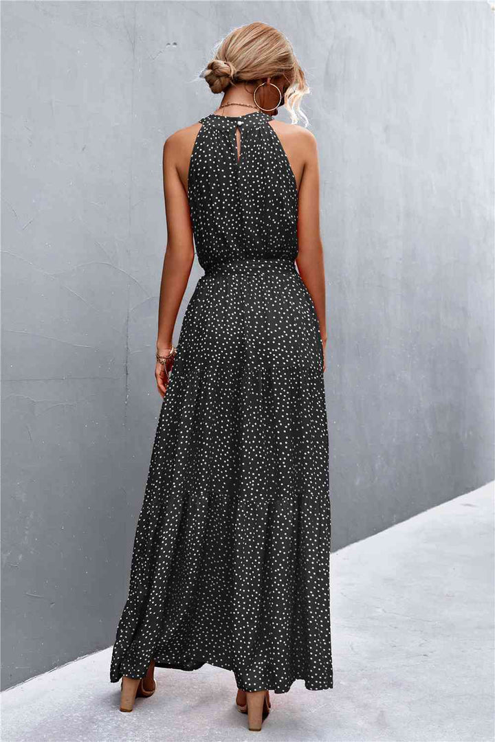 Printed Sleeveless Tie Waist Maxi Dress |1mrk.com