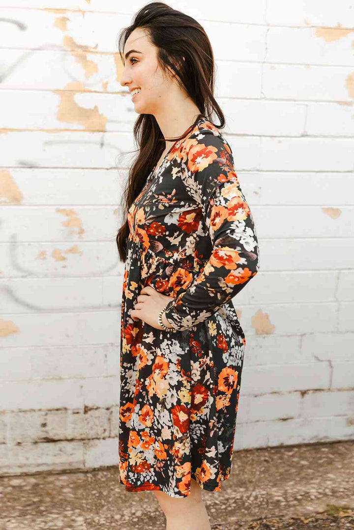 Floral Print Long Sleeve Dress |1mrk.com