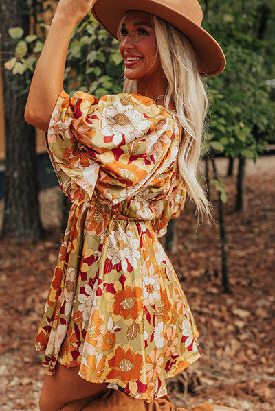 Floral Square Neck Mini Dress |1mrk.com