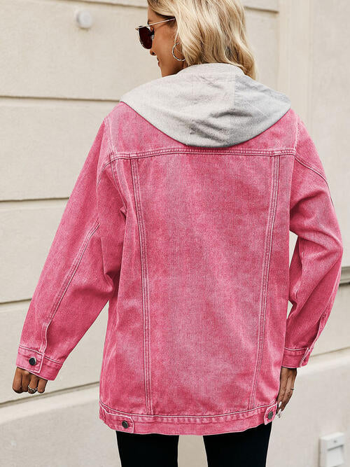 Drawstring Button Up Hooded Denim Jacket | 1mrk.com