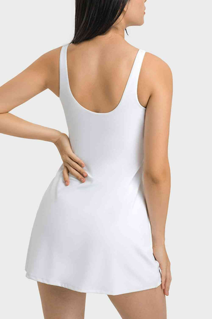 Square Neck Sports Tank Dress with Full Coverage Bottoms |1mrk.com