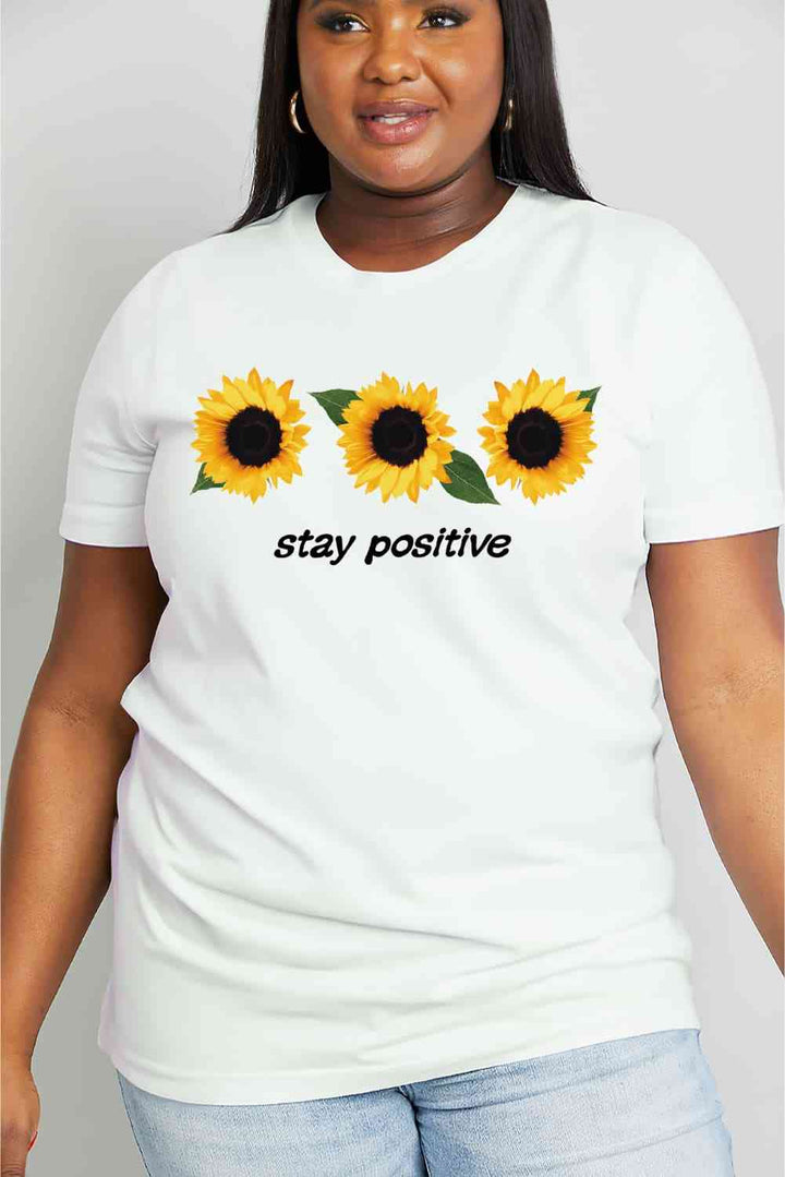 Simply Love Full Size STAY POSITIVE Sunflower Graphic Cotton Tee | 1mrk.com