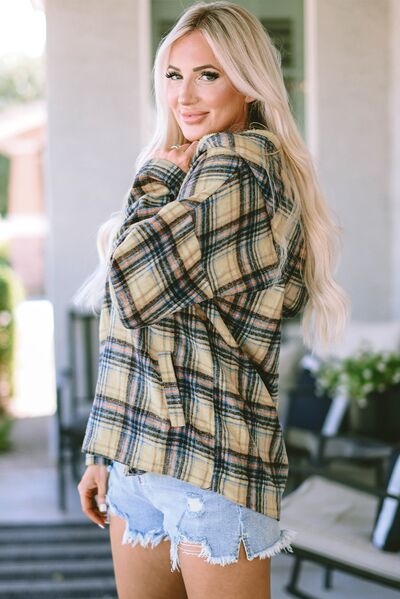 Plaid Long Sleeve Buttoned Hoodie |1mrk.com