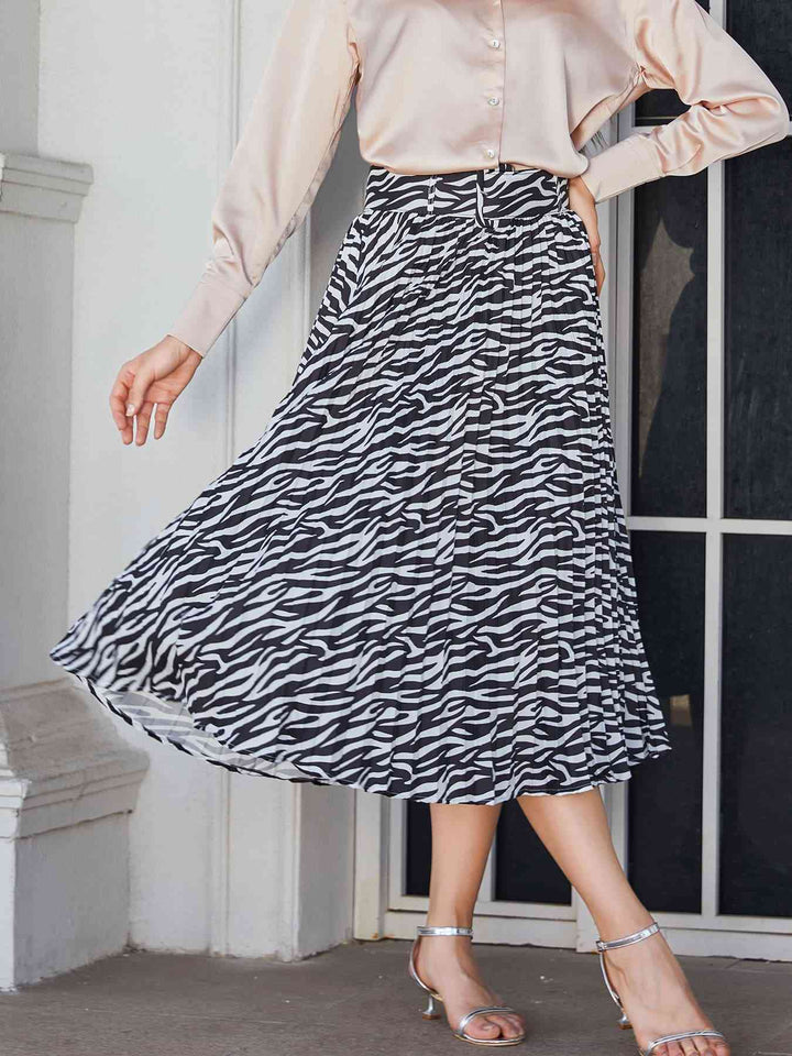 Double Take Animal Print Pleated Midi Skirt |1mrk.com