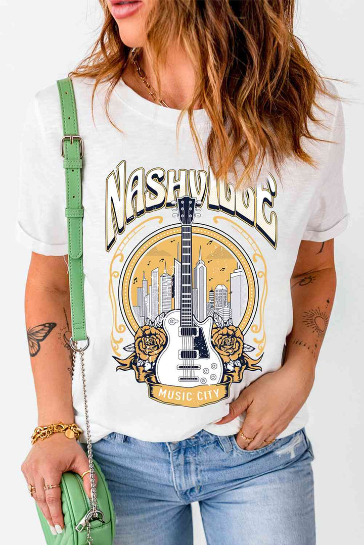 NASHVILLE MUSIC CITY Round Neck Tee Shirt | 1mrk.com