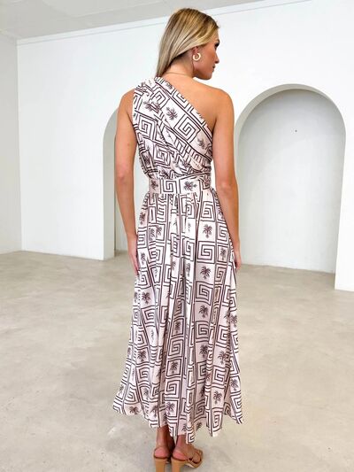 Printed Ruched One Shoulder Dress |1mrk.com