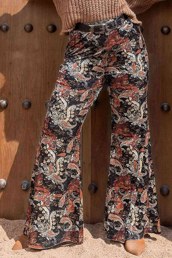 Plus Size Printed Wide Leg Long Pants |1mrk.com