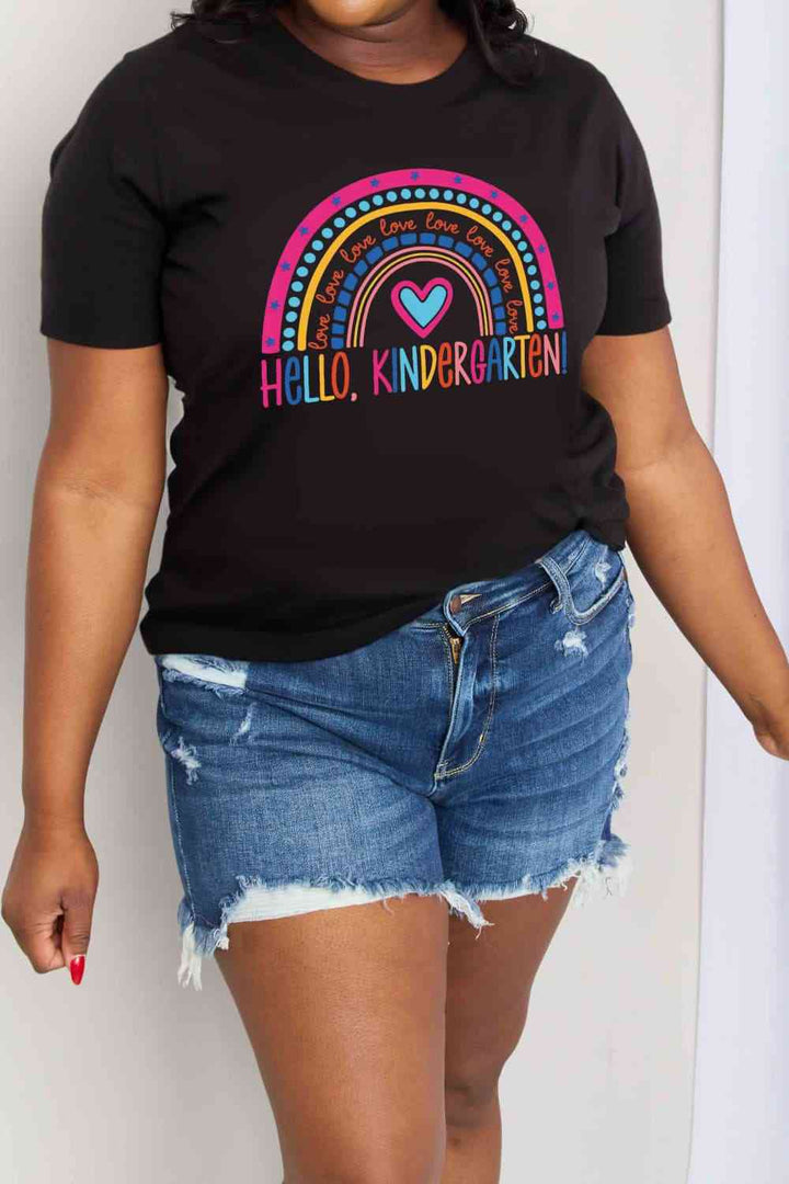Simply Love Full Size LOVE HELLO KINDERGARTEN Rainbow Graphic Cotton Tee | 1mrk.com