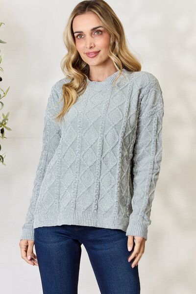 BiBi Cable Knit Round Neck Sweater |1mrk.com