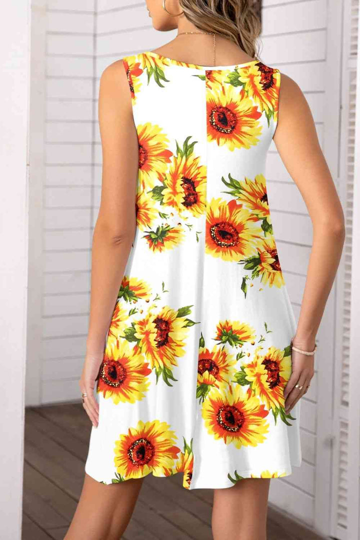 Printed Round Neck Sleeveless Dress |1mrk.com