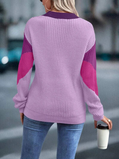 Color Block Round Neck Dropped Shoulder Sweater | Trendsi