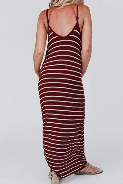 Pocketed Striped Scoop Neck Maxi Cami Dress |1mrk.com