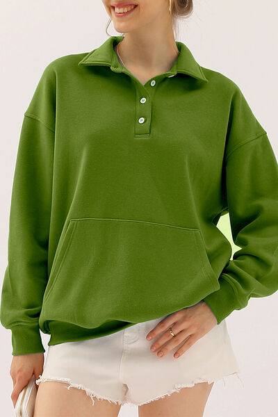 Ninexis Full Size Quarter-Button Collared Sweatshirt |1mrk.com