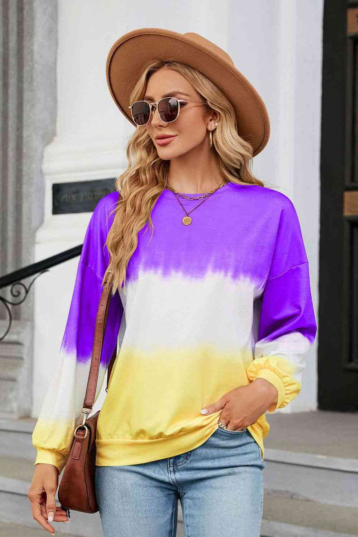 Gradient Round Neck Long Sleeve Sweatshirt |1mrk.com