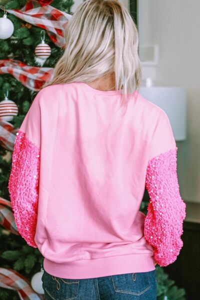 Sequin Round Neck Dropped Shoulder Sweatshirt |1mrk.com