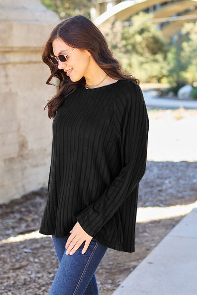 Basic Bae Full Size Ribbed Round Neck Long Sleeve Knit Top | 1mrk.com