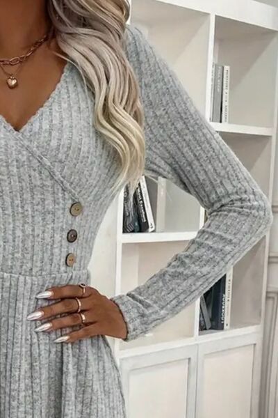 Surplice Long Sleeve Mini Sweater Dress |1mrk.com