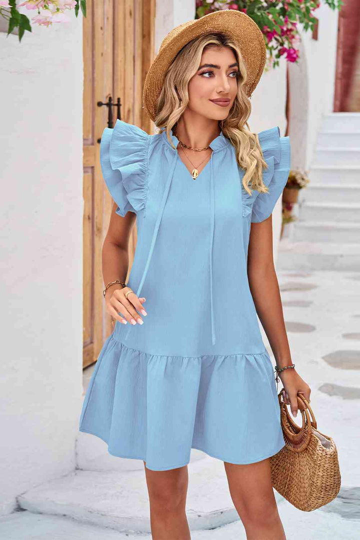 Tie Neck Ruffle Hem Dress |1mrk.com