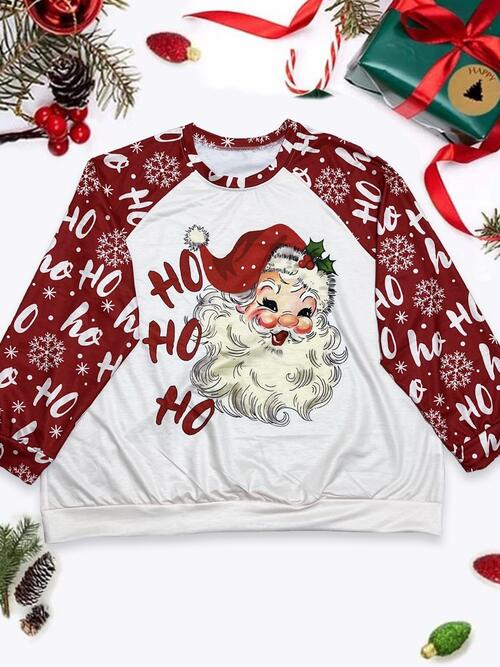 Plus Size Santa Graphic Round Neck Long Sleeve T-Shirt | 1mrk.com