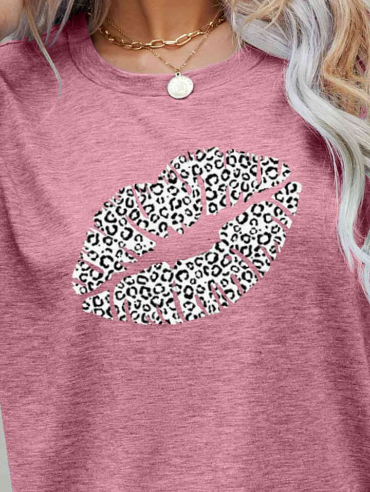 Leopard Lip Graphic Round Neck Tee | 1mrk.com