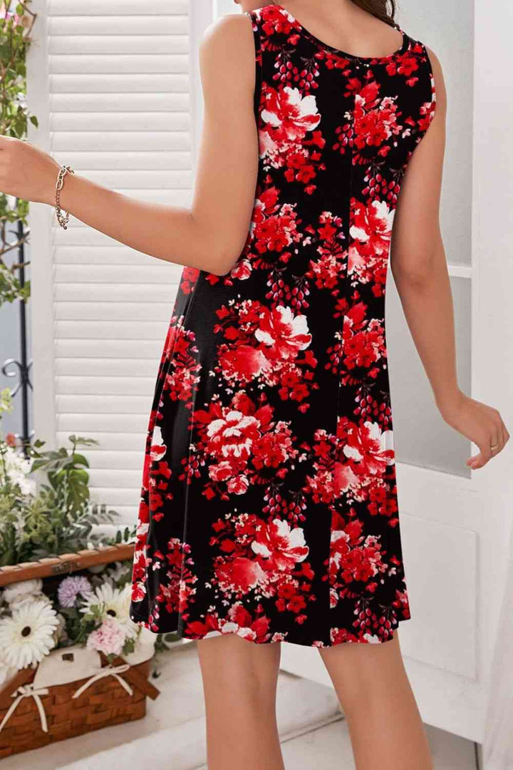 Printed Round Neck Sleeveless Dress |1mrk.com