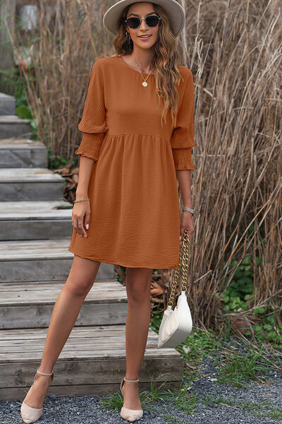 Round Neck Lantern Sleeve Mini Dress |1mrk.com