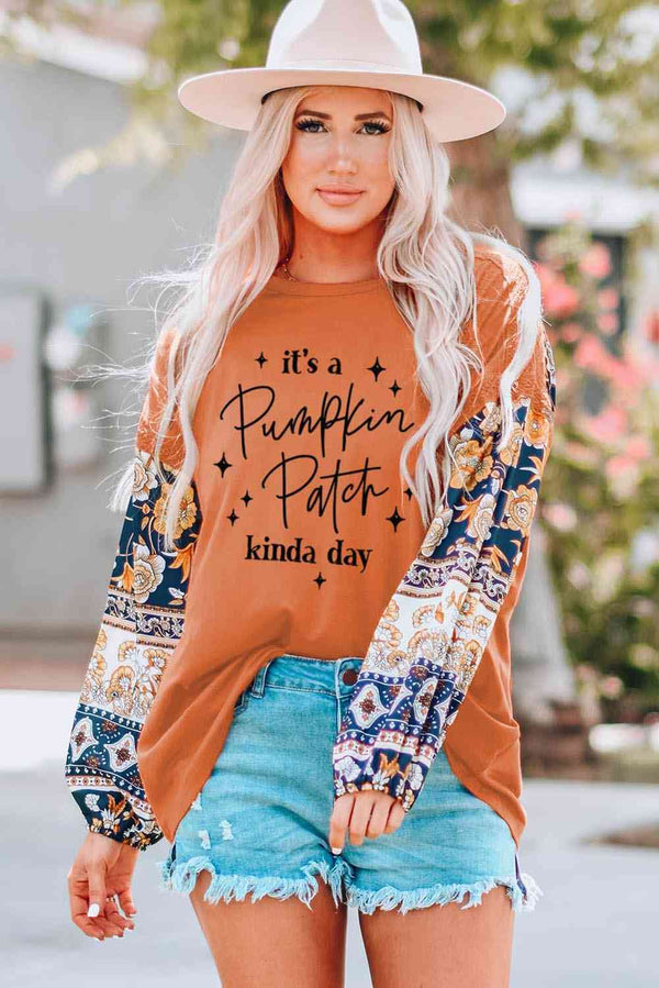 Slogan Graphic Floral Long Sleeve Top | 1mrk.com