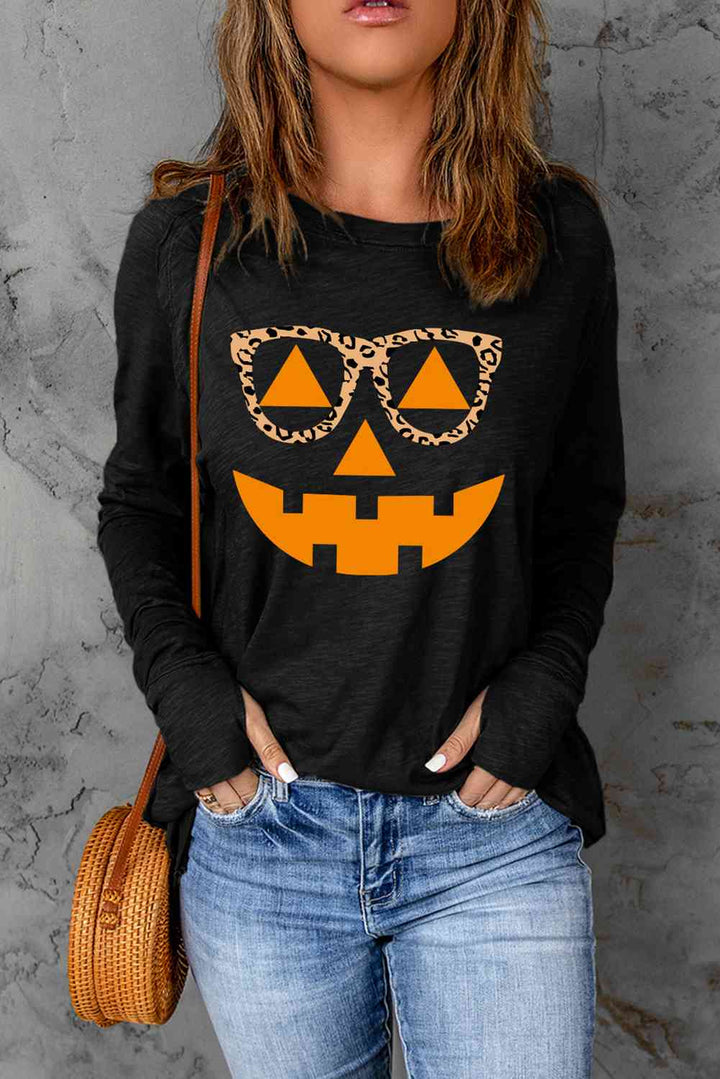 Pumpkin Face Graphic Long Sleeve T-Shirt | 1mrk.com