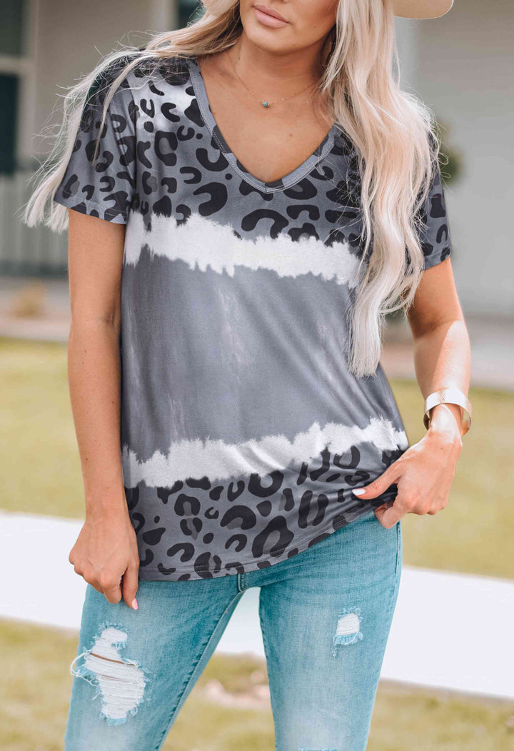 Leopard V-Neck Tee Shirt | 1mrk.com