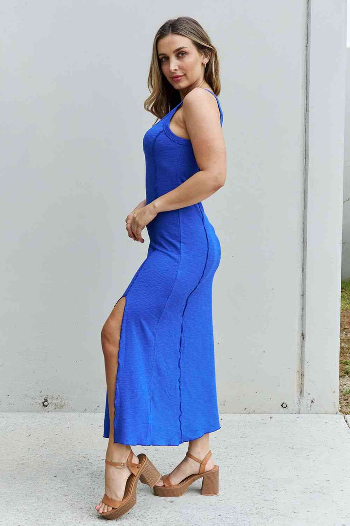 Culture Code Look At Me Full Size Notch Neck Maxi Dress with Slit in Cobalt Blue | 1mrk.com