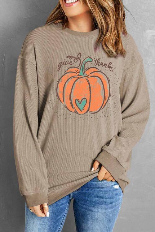 Pumpkin Graphic Round Neck Long Sleeve Sweatshirt |1mrk.com