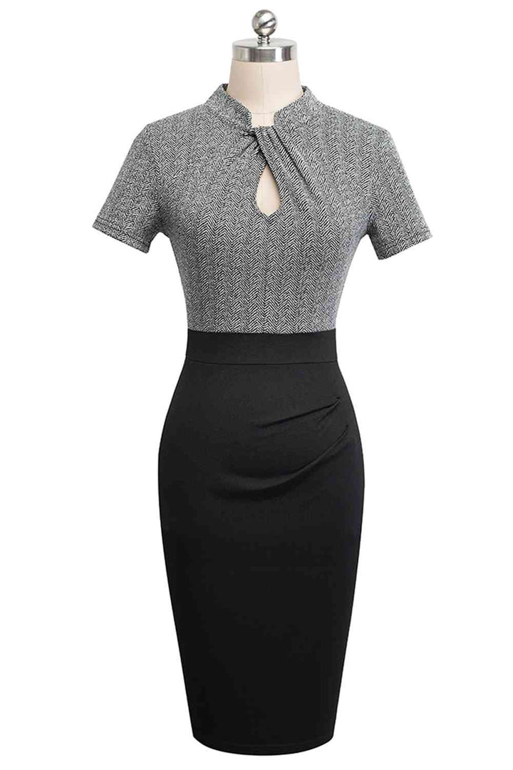 Round Neck Short Sleeve Pencil Dress |1mrk.com