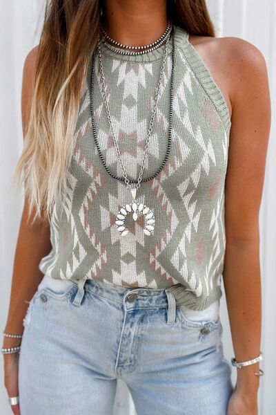 Geometric Round Neck Sweater Vest |1mrk.com