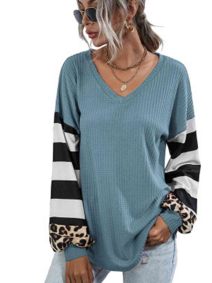 Leopard Striped Waffle-Knit Top | 1mrk.com