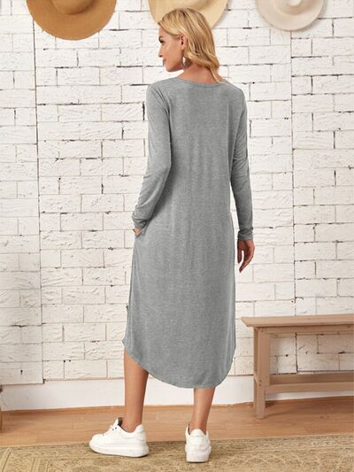 Pocketed Round Neck Long Sleeve Tee Dress | Trendsi