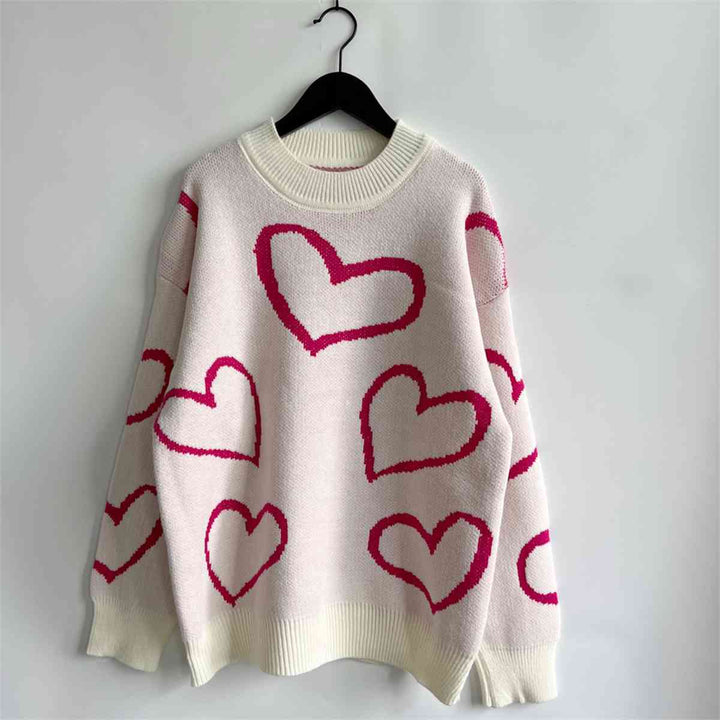 Heart Pattern Long Sleeve Sweater |1mrk.com