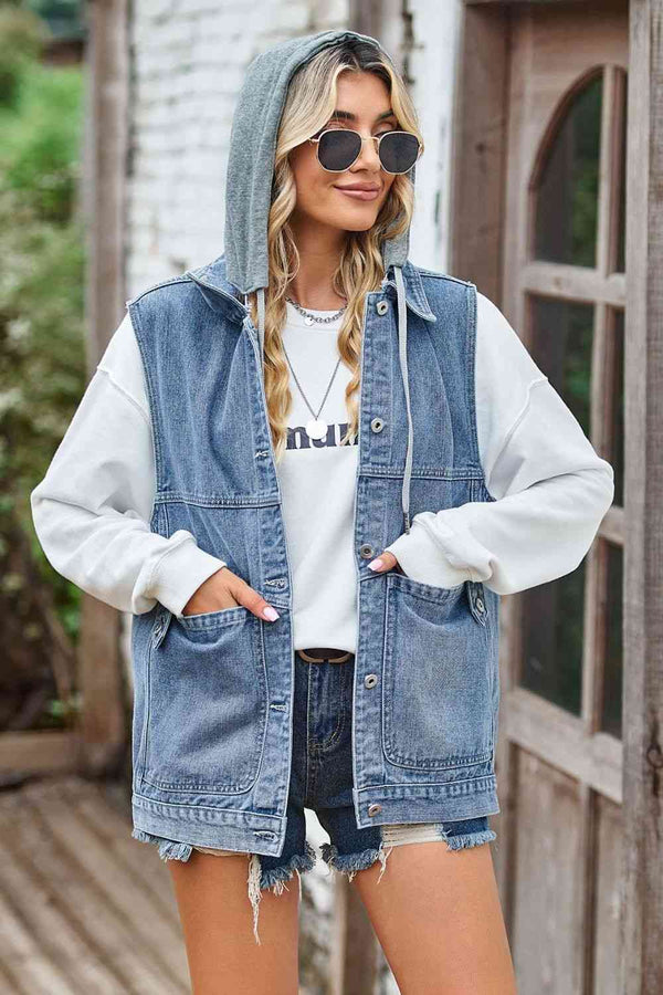 Sleeveless Denim Top with A Detachable Hood | 1mrk.com