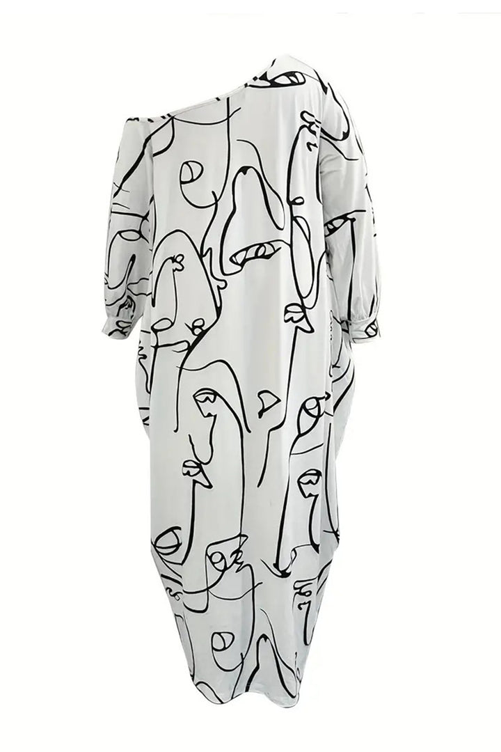 Printed Single Shoulder Lantern Sleeve Maxi Dress | Trendsi