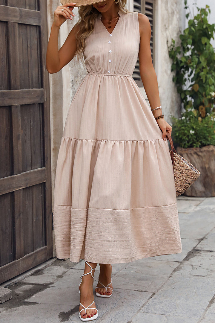 Decorative Button Notched Tiered Dress | Trendsi
