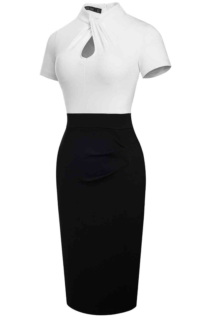 Round Neck Short Sleeve Pencil Dress |1mrk.com