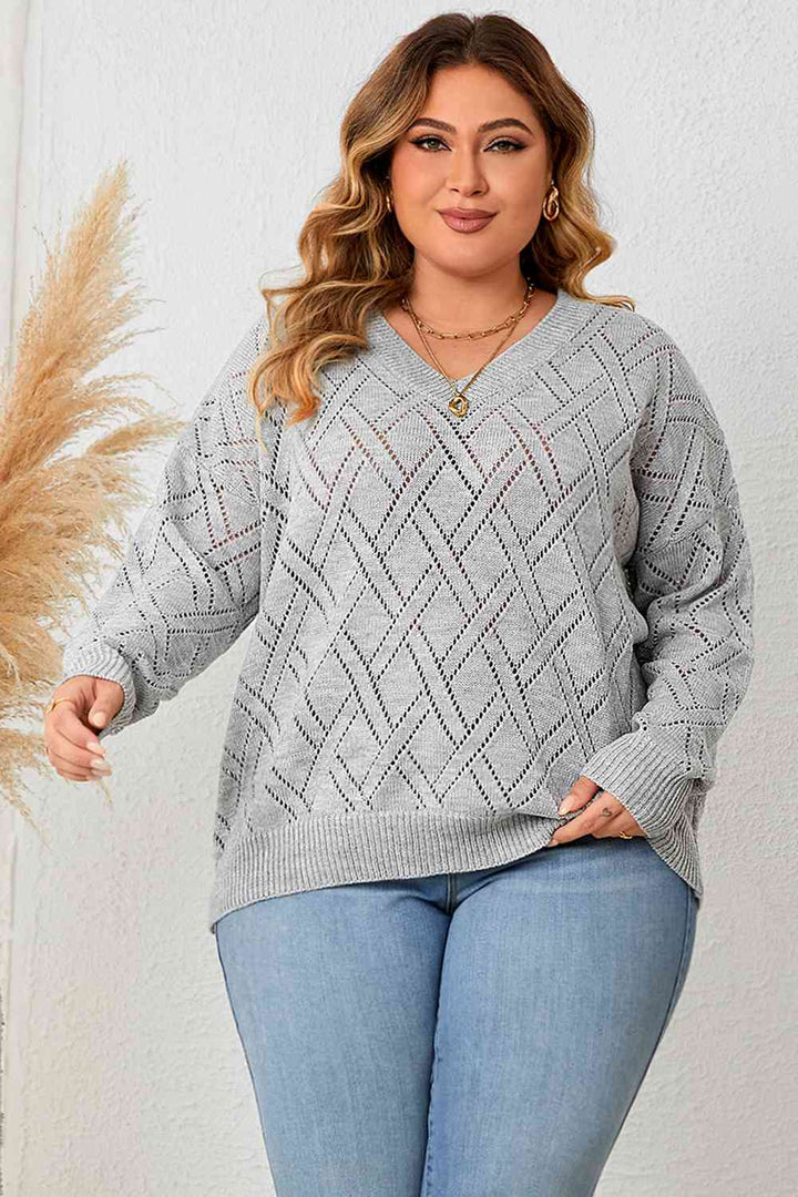 Plus Size Plaid V-Neck Knit Top | 1mrk.com