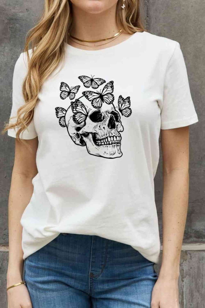 Simply Love Full Size Butterfly Skull Graphic Cotton Tee | 1mrk.com