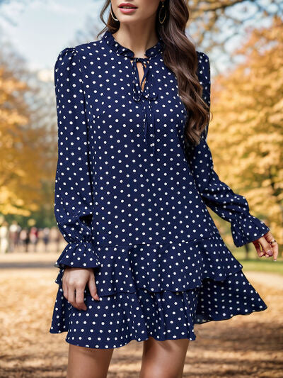 Layered Polka Dot Flounce Sleeve Mini Dress | Trendsi