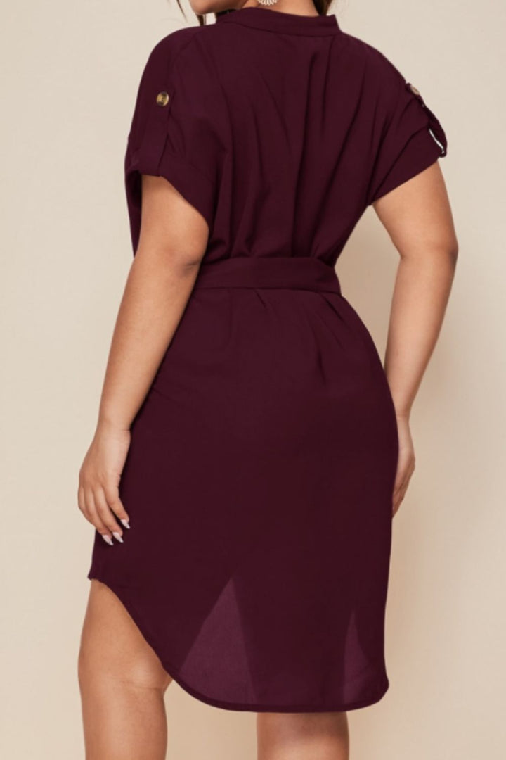 Plus Size Notched Tie Waist Mini Dress | Trendsi