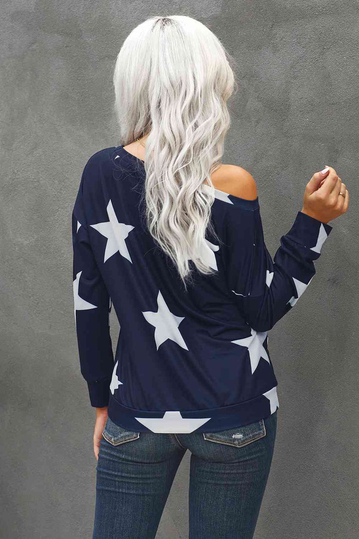 Star Print Long Sleeve Sweatshirt |1mrk.com