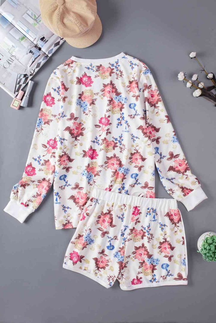 Floral Long Sleeve Top and Shorts Lounge Set | 1mrk.com