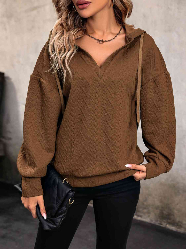 Drawstring Dropped Shoulder Long Sleeve Hoodie | 1mrk.com